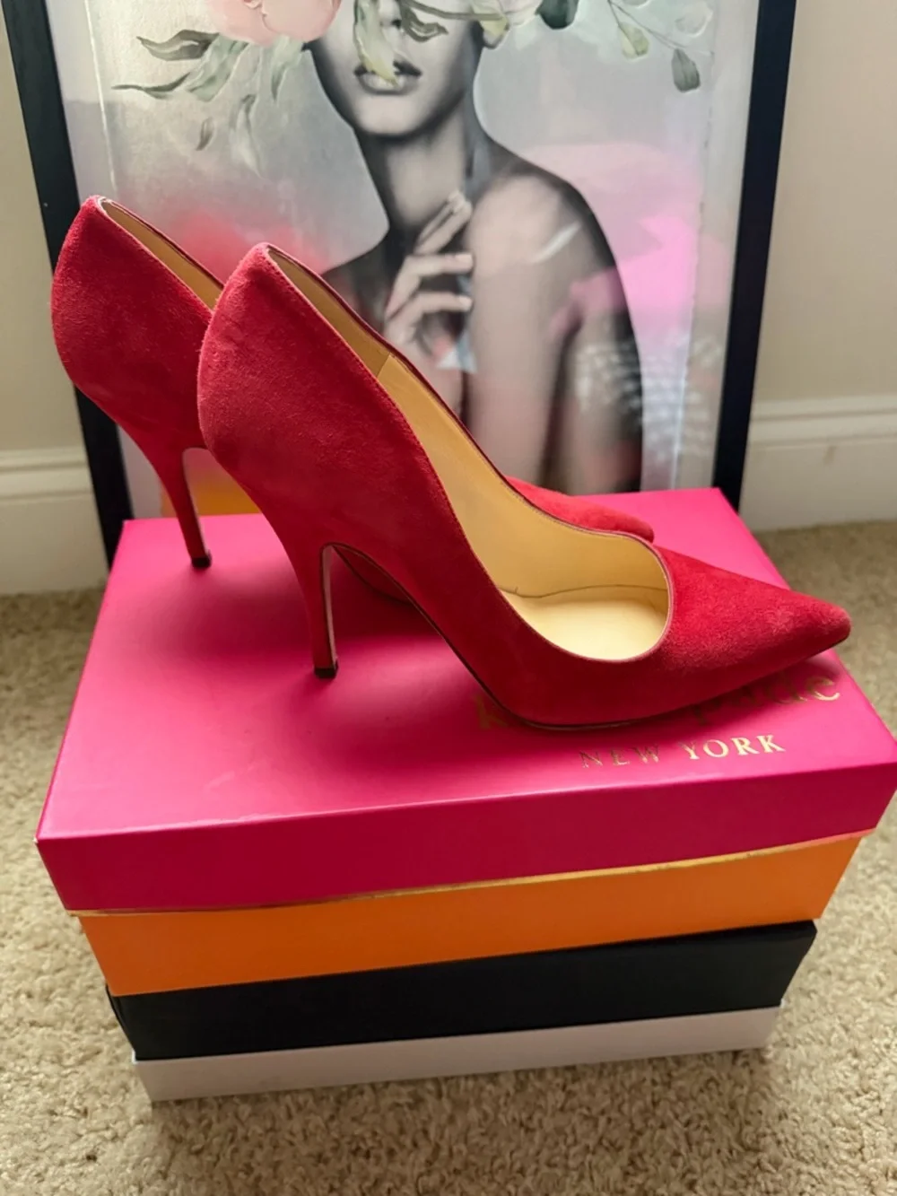 Kate Spade Vivian Suede heels pumps red burgundy size 7.5. - Picture 4 of 7